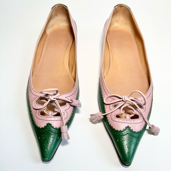 Hermès Tri-Color Pink, Green and Black Tassel Bow flats Sz 40 - Picture 10 of 13